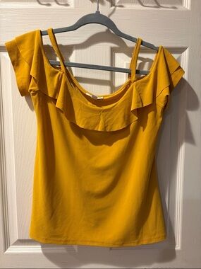 Bar III Mustard Yellow Ruffle Off-Shoulder Camisole